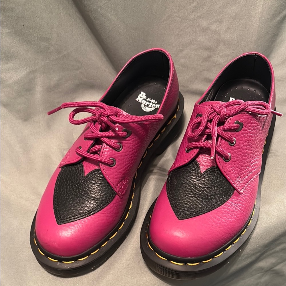 Dr. Martens Pink and Black Flats with Wingtip Design